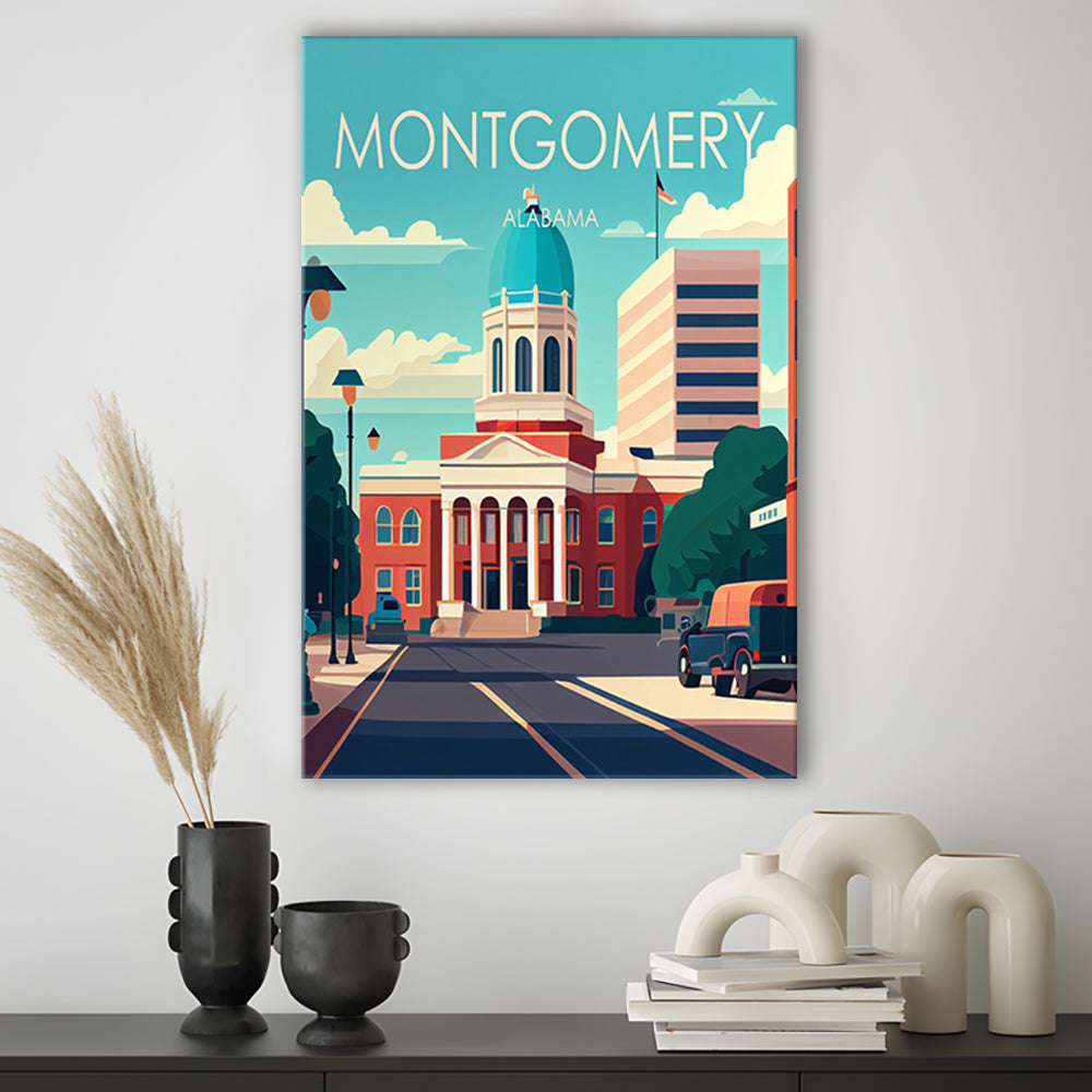 Montgomery Alabama Retro Art Print, Montgomery City Wall Art, Canvas Print, Painting Canvas, Living Room Decor