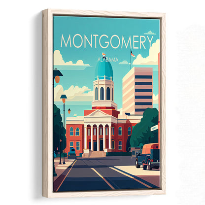 Montgomery Alabama Retro Art Print, Montgomery City Wall Art, Floating Framed Canvas Print, Framed Picture, Painting Canvas