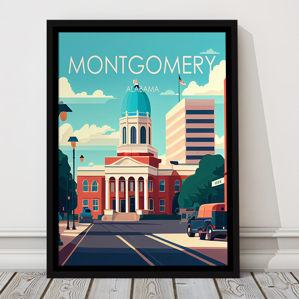 Montgomery Alabama Retro Art Print, Montgomery City Wall Art, Floating Framed Canvas Print, Framed Picture, Painting Canvas
