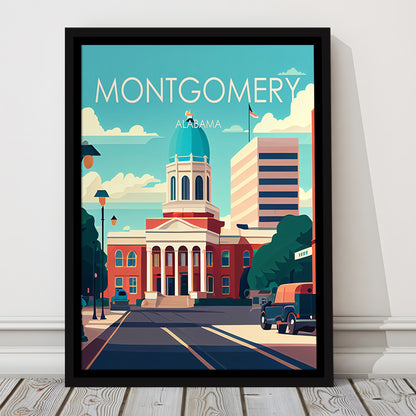 Montgomery Alabama Retro Art Print, Montgomery City Wall Art, Floating Framed Canvas Print, Framed Picture, Painting Canvas