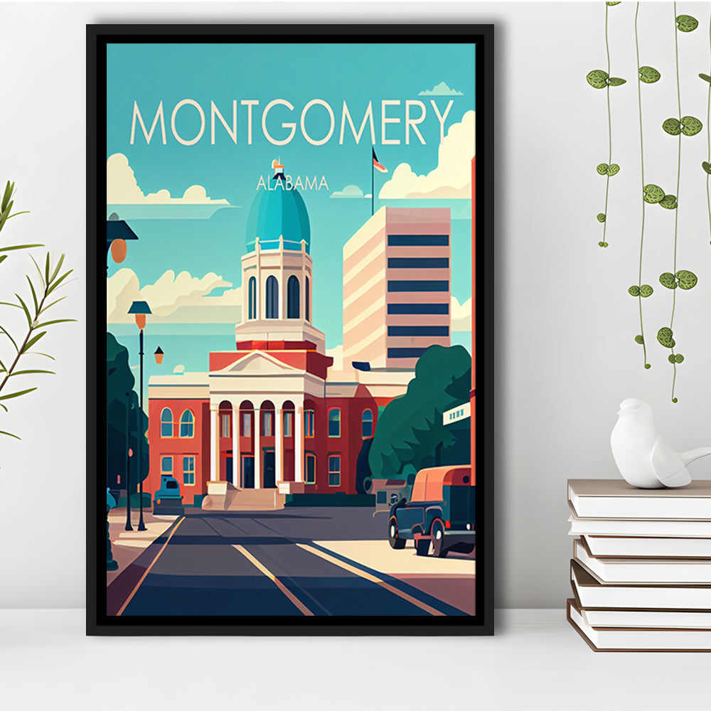 Montgomery Alabama Retro Art Print, Montgomery City Wall Art, Floating Framed Canvas Print, Framed Picture, Painting Canvas