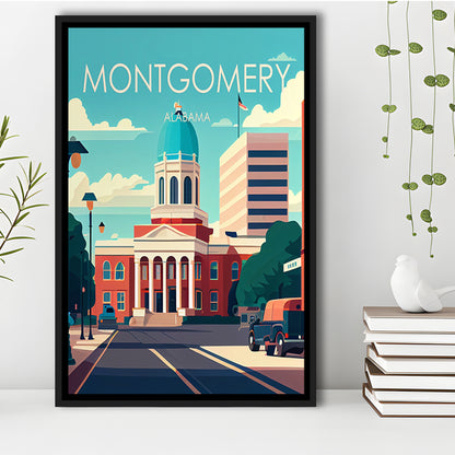 Montgomery Alabama Retro Art Print, Montgomery City Wall Art, Floating Framed Canvas Print, Framed Picture, Painting Canvas