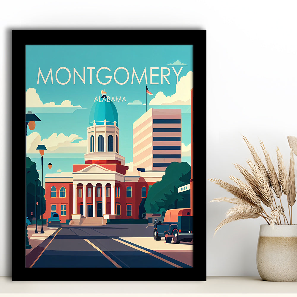 Montgomery Alabama Retro Art Print, Montgomery City Wall Art, Framed Art Print, Picture Framed, Painting Art