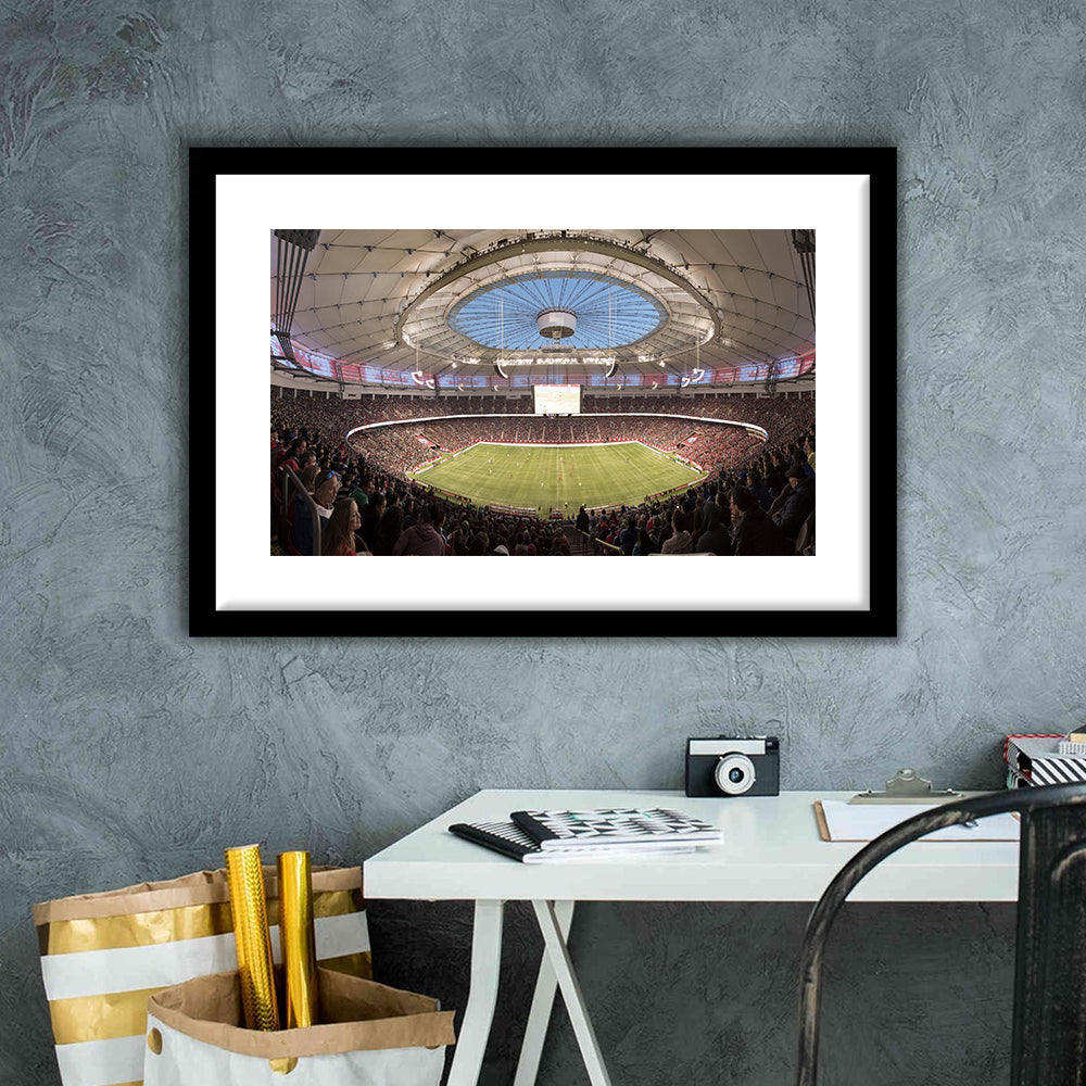 Montreal Impact Olympic Stadium, Stadium Canvas, Sport Art, Gift for him, White Border Framed Art Print Wall Decor