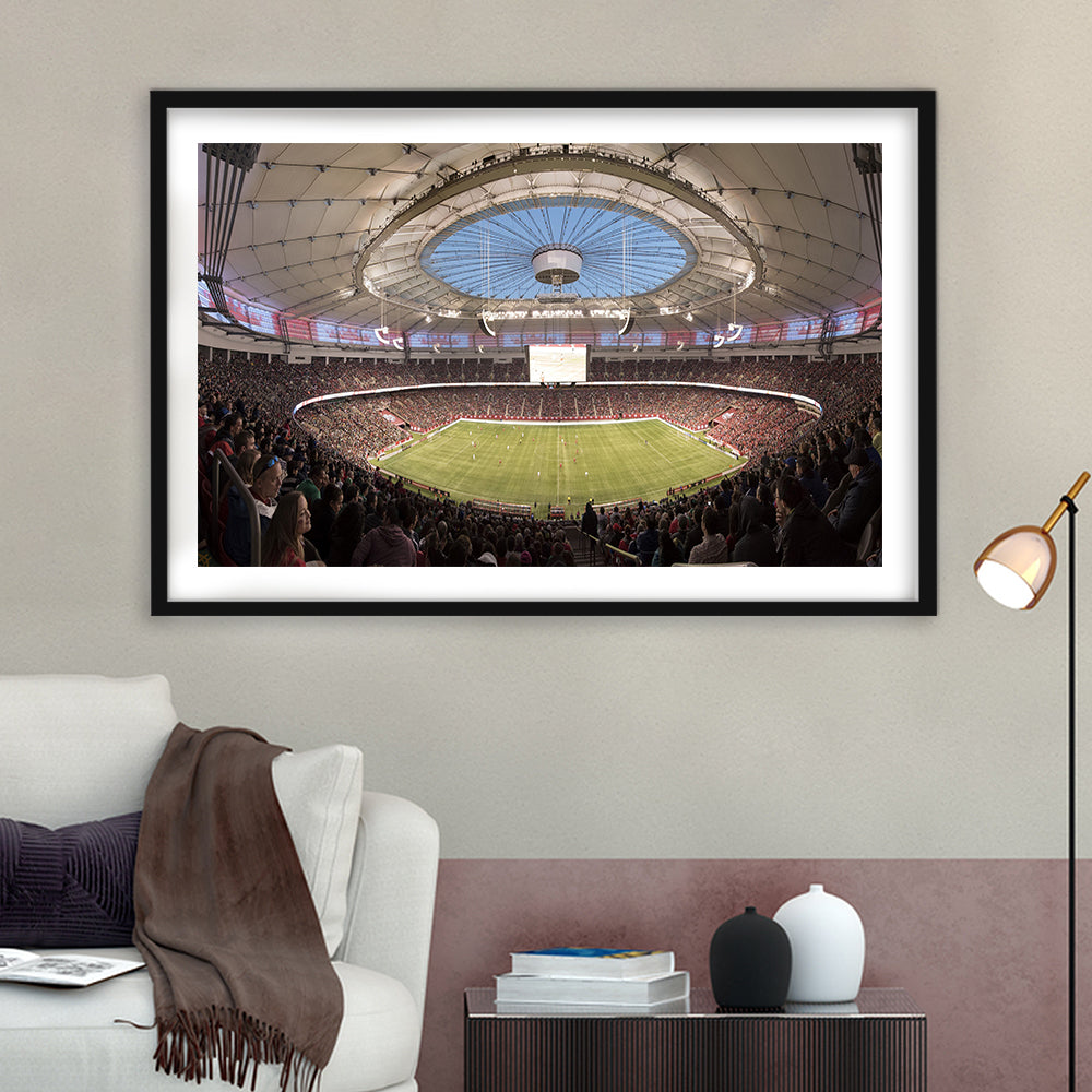 Montreal Impact Olympic Stadium, Stadium Canvas, Sport Art, Gift for him, White Border Framed Art Print Wall Decor