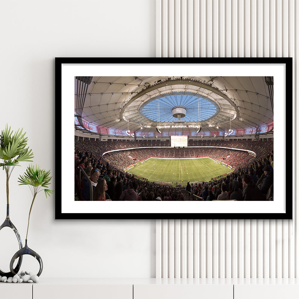 Montreal Impact Olympic Stadium, Stadium Canvas, Sport Art, Gift for him, White Border Framed Art Print Wall Decor