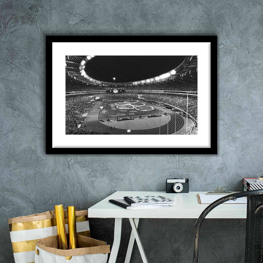 Montreal Olympic Stadium, Stadium Canvas, Sport Art, Gift for him, White Border Framed Art Print Wall Decor