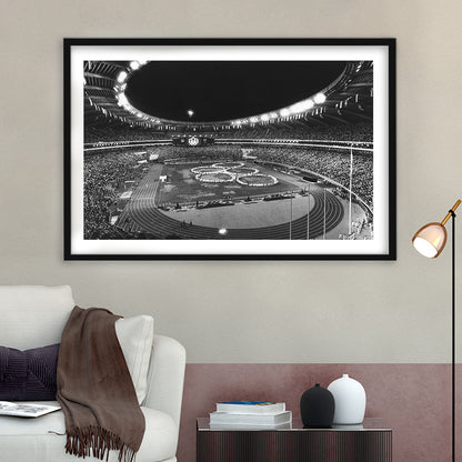 Montreal Olympic Stadium, Stadium Canvas, Sport Art, Gift for him, White Border Framed Art Print Wall Decor