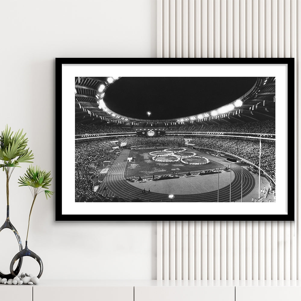 Montreal Olympic Stadium, Stadium Canvas, Sport Art, Gift for him, White Border Framed Art Print Wall Decor