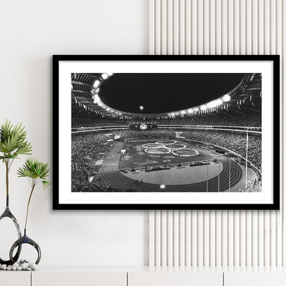 Montreal Olympic Stadium, Stadium Canvas, Sport Art, Gift for him, White Border Framed Art Print Wall Decor