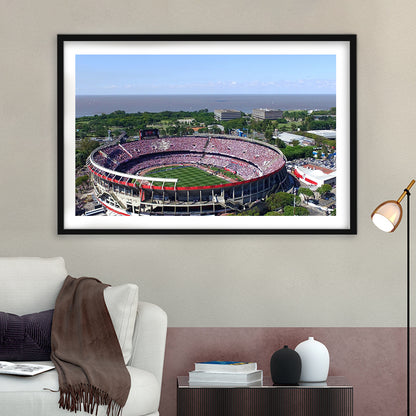 Monumental de Nunez Stadium, Stadium Canvas, Sport Art, Gift for him, White Border Framed Art Print Wall Decor