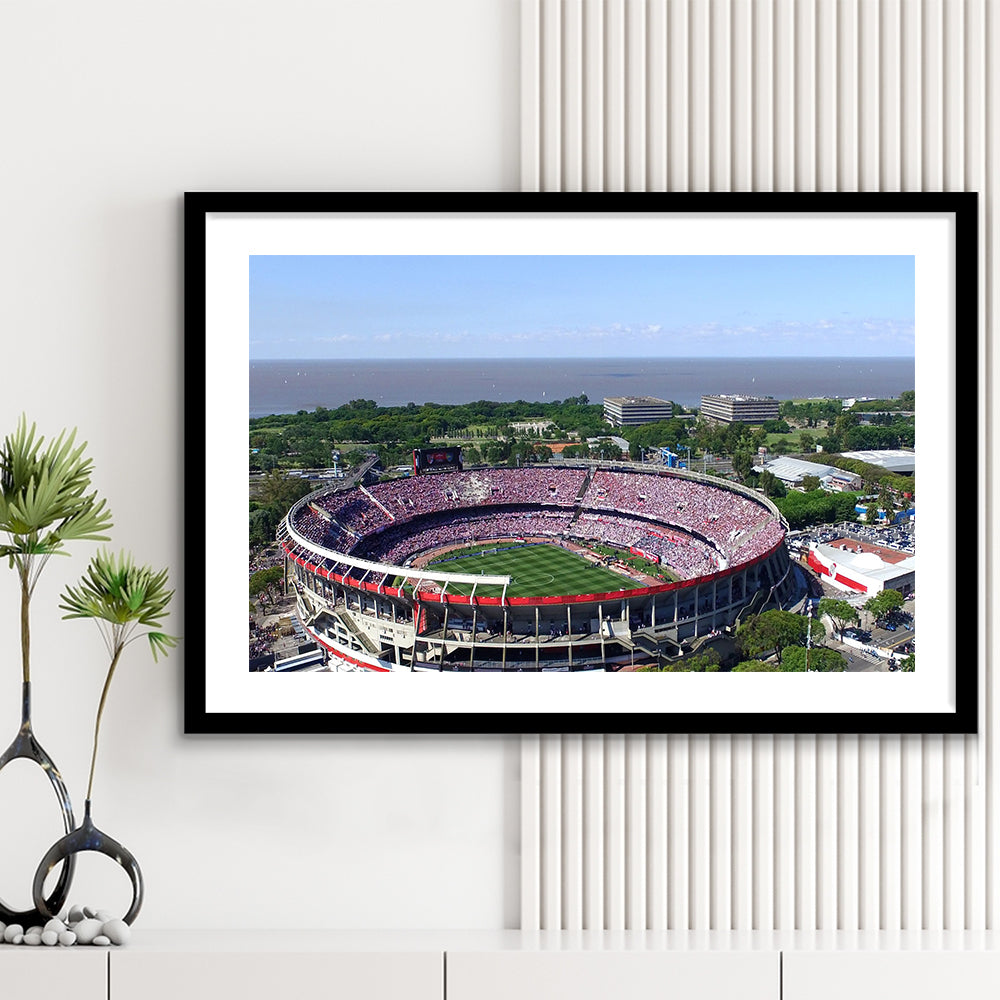 Monumental de Nunez Stadium, Stadium Canvas, Sport Art, Gift for him, White Border Framed Art Print Wall Decor