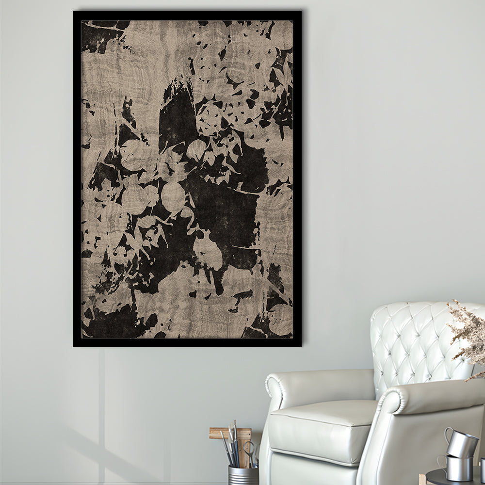 Moody Botanical Textile Framed Art Print Wall Decor, Neutral Abstract Floral Pattern Minimalist Large-Scale