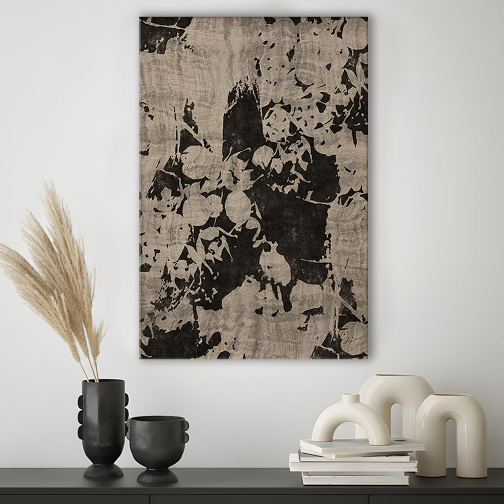 Moody Botanical Textile Canvas Print Wall Art, Neutral Abstract Floral Pattern Minimalist Large-Scale