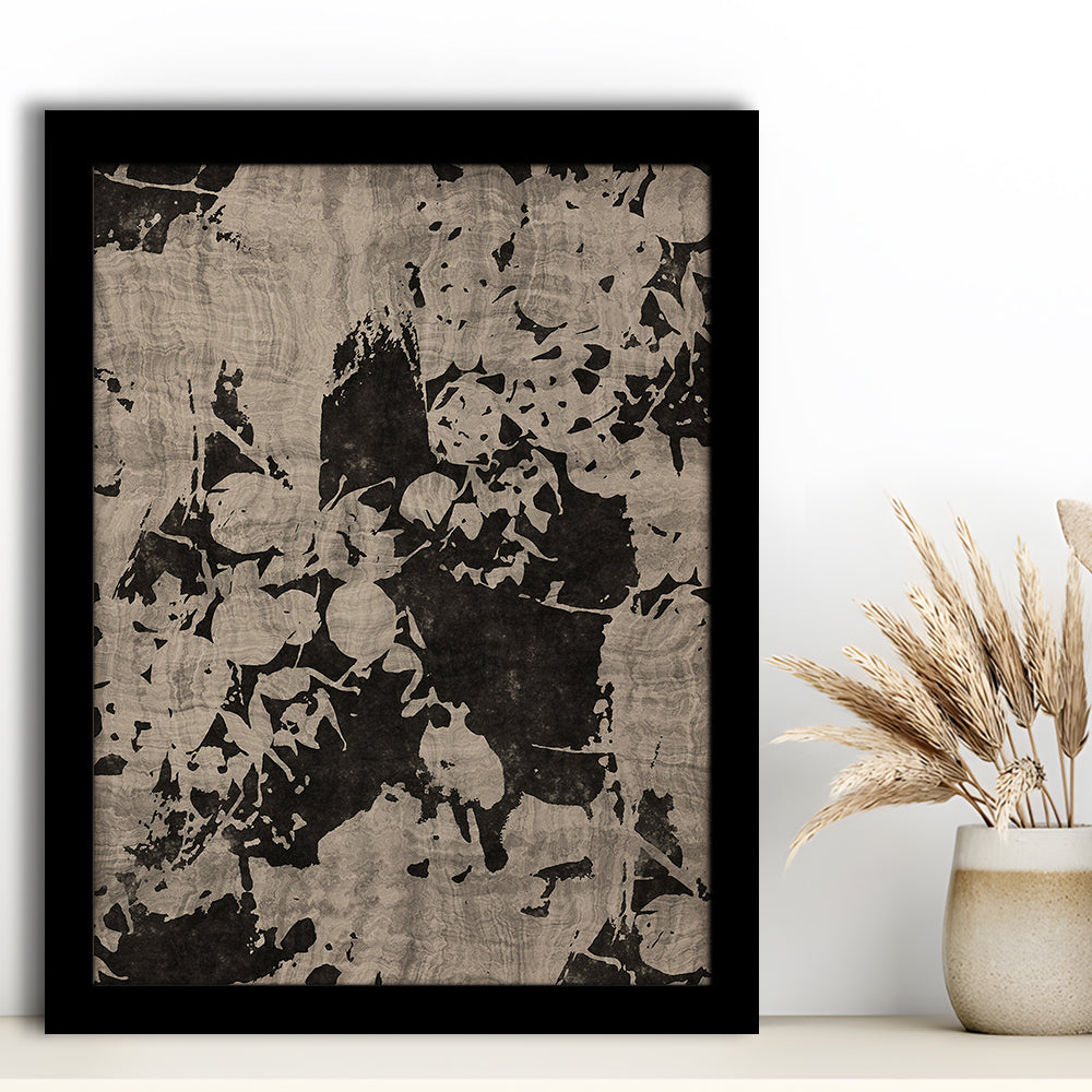 Moody Botanical Textile Framed Art Print Wall Decor, Neutral Abstract Floral Pattern Minimalist Large-Scale