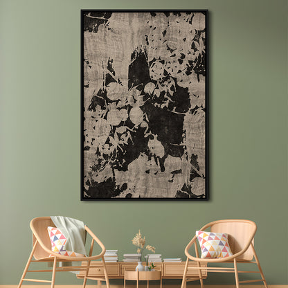 Moody Botanical Textile Framed Canvas Print Wall Art, Neutral Abstract Floral Pattern Minimalist Large-Scale