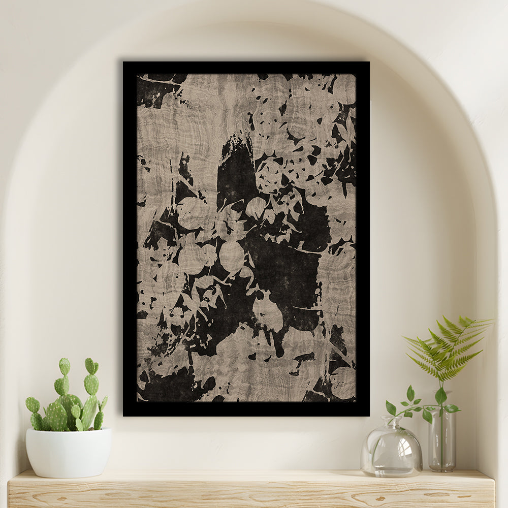 Moody Botanical Textile Framed Art Print Wall Decor, Neutral Abstract Floral Pattern Minimalist Large-Scale