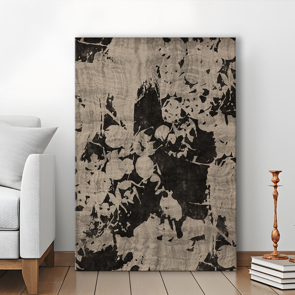 Moody Botanical Textile Canvas Print Wall Art, Neutral Abstract Floral Pattern Minimalist Large-Scale