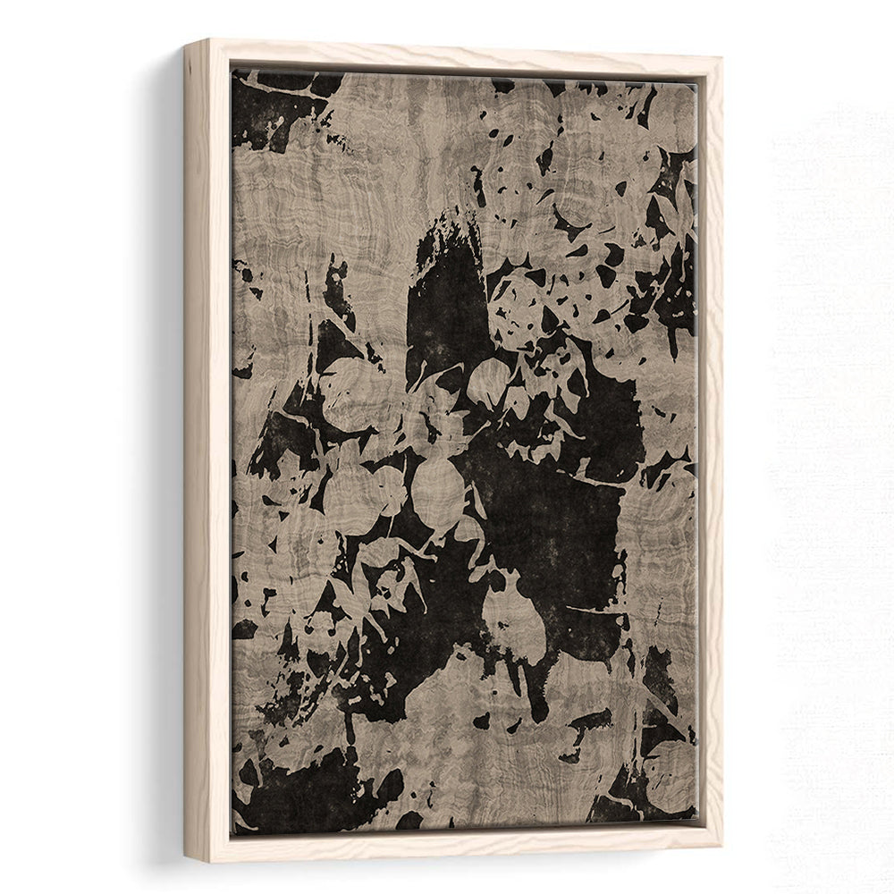 Moody Botanical Textile Framed Canvas Print Wall Art, Neutral Abstract Floral Pattern Minimalist Large-Scale