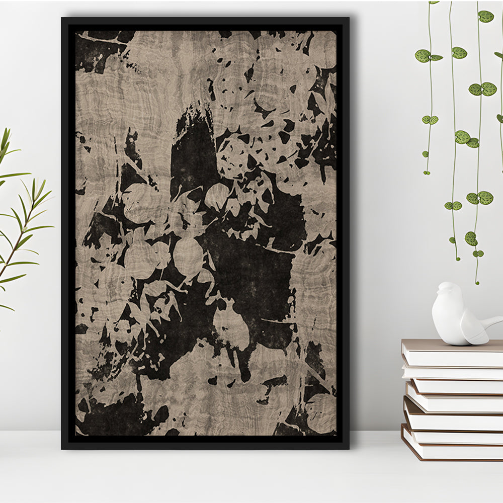 Moody Botanical Textile Framed Canvas Print Wall Art, Neutral Abstract Floral Pattern Minimalist Large-Scale