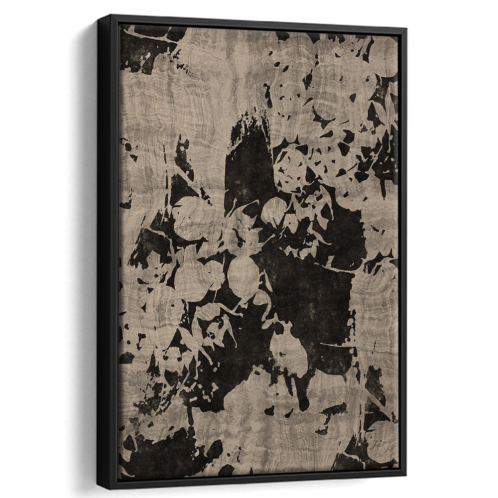 Moody Botanical Textile Framed Canvas Print Wall Art, Neutral Abstract Floral Pattern Minimalist Large-Scale