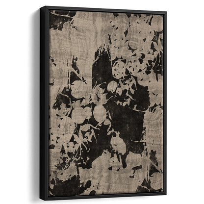 Moody Botanical Textile Framed Canvas Print Wall Art, Neutral Abstract Floral Pattern Minimalist Large-Scale