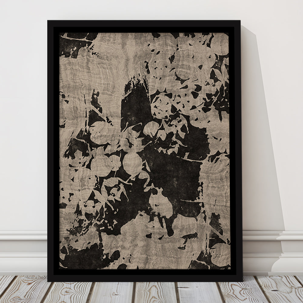 Moody Botanical Textile Framed Canvas Print Wall Art, Neutral Abstract Floral Pattern Minimalist Large-Scale