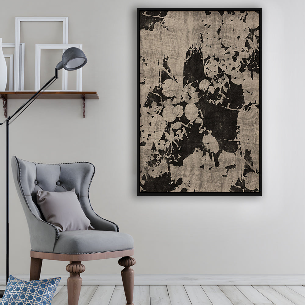 Moody Botanical Textile Framed Canvas Print Wall Art, Neutral Abstract Floral Pattern Minimalist Large-Scale