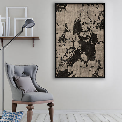 Moody Botanical Textile Framed Canvas Print Wall Art, Neutral Abstract Floral Pattern Minimalist Large-Scale