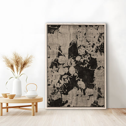 Moody Botanical Textile Framed Canvas Print Wall Art, Neutral Abstract Floral Pattern Minimalist Large-Scale