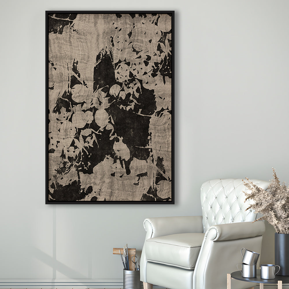Moody Botanical Textile Framed Canvas Print Wall Art, Neutral Abstract Floral Pattern Minimalist Large-Scale