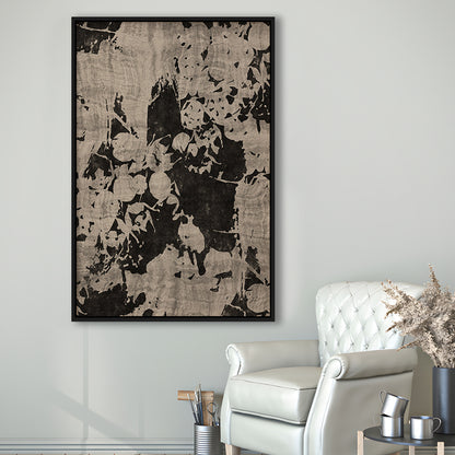 Moody Botanical Textile Framed Canvas Print Wall Art, Neutral Abstract Floral Pattern Minimalist Large-Scale