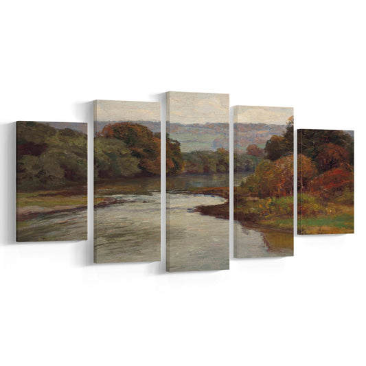 Moody Landscape Oil Painting Above Bed Decor Vintage Landscape Mixed Canvas Print Wall Art, Rustic Wall Art