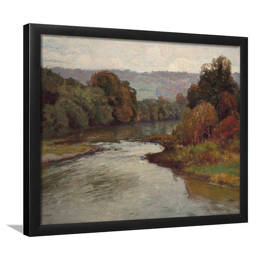 Moody Landscape Oil Painting Above Bed Decor Vintage Landscape Framed Art Print Wall Decor, Rustic Wall Art