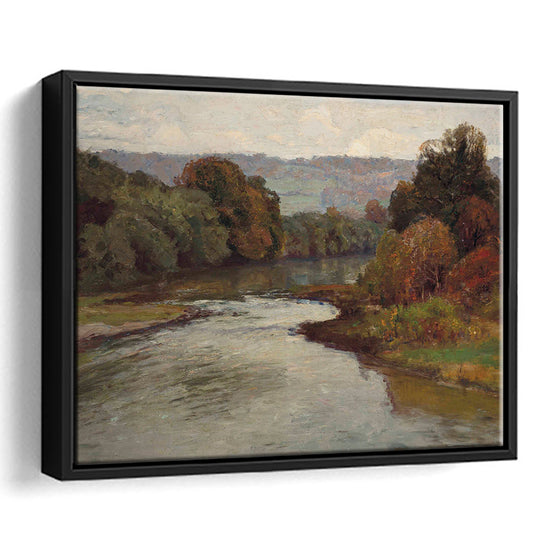 Moody Landscape Oil Painting Above Bed Decor Vintage Landscape Framed Canvas Print Wall Art, Rustic Wall Art