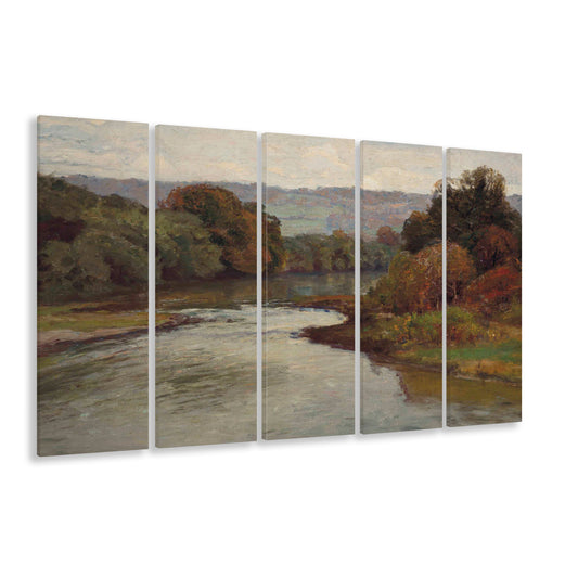 Moody Landscape Oil Painting Above Bed Decor Vintage Landscape 5 Panels Canvas Print Wall Art, Rustic Wall Art