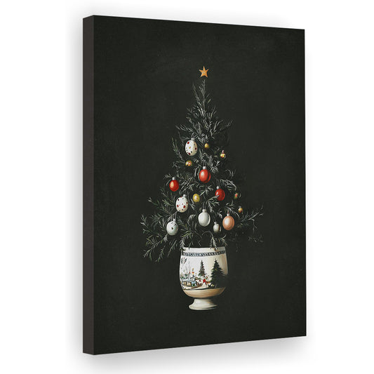 Moody Neutral Cottage Core Christmas Tree Canvas Print Wall Art, Holiday Decor Print Rustic Winter Tree Print