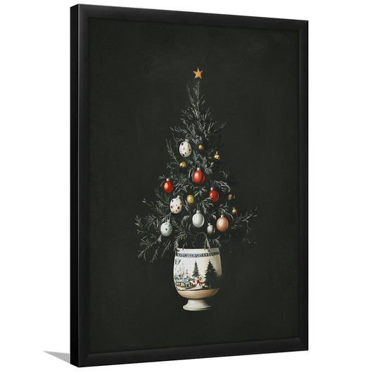 Moody Neutral Cottage Core Christmas Tree Framed Art Print Wall Decor, Holiday Decor Print Rustic Winter Tree Print