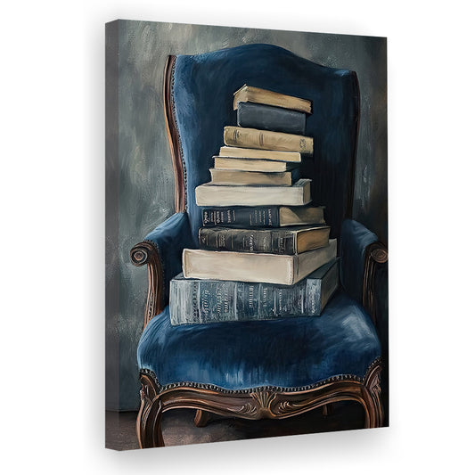 Moody Vintage Books Oil Painting Vintage Antique, Canvas Print Wall Art, Wall Decor, Painting Canvas