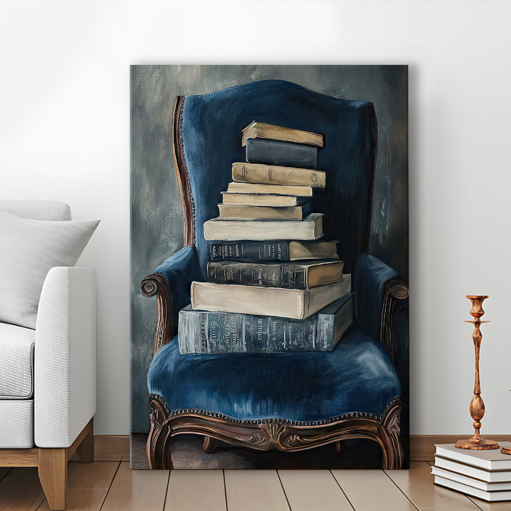 Moody Vintage Books Oil Painting Vintage Antique, Canvas Print Wall Art, Wall Decor, Painting Canvas