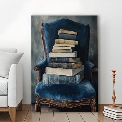 Moody Vintage Books Oil Painting Vintage Antique, Canvas Print Wall Art, Wall Decor, Painting Canvas