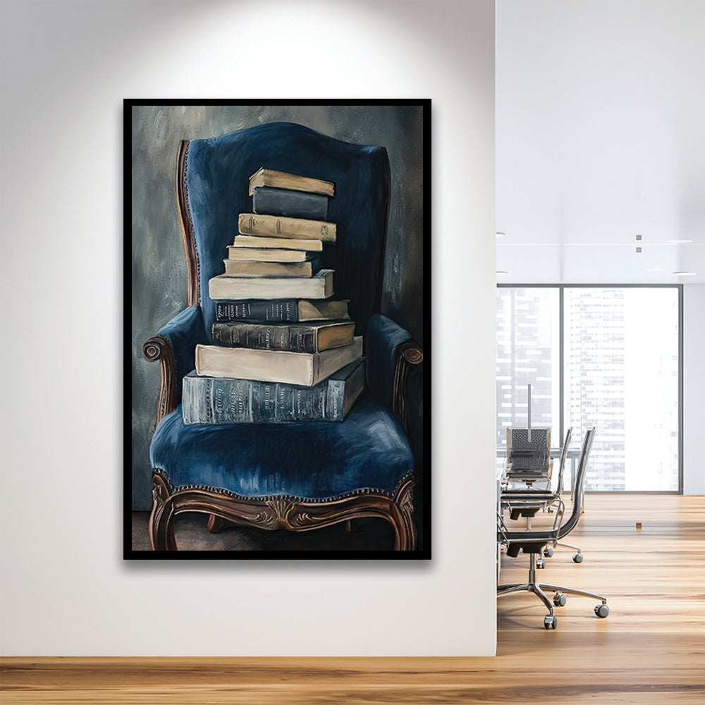 Moody Vintage Books Oil Painting Vintage Antique, Framed Art Print Wall Decor, Picture Framed