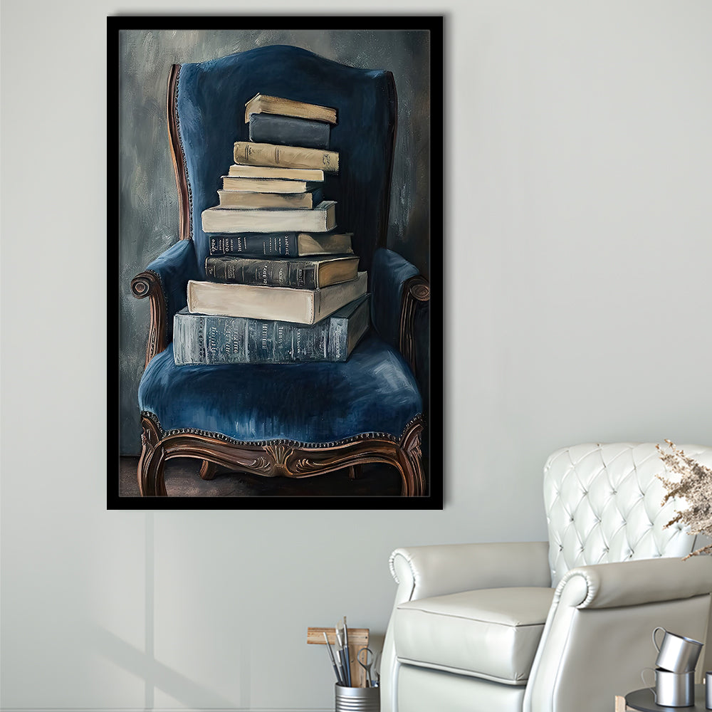 Moody Vintage Books Oil Painting Vintage Antique, Framed Art Print Wall Decor, Picture Framed