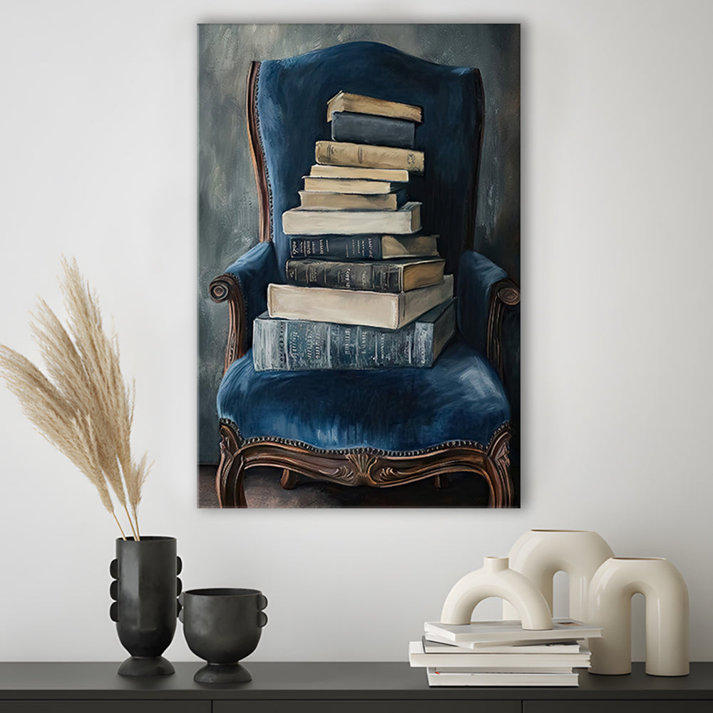 Moody Vintage Books Oil Painting Vintage Antique, Canvas Print Wall Art, Wall Decor, Painting Canvas