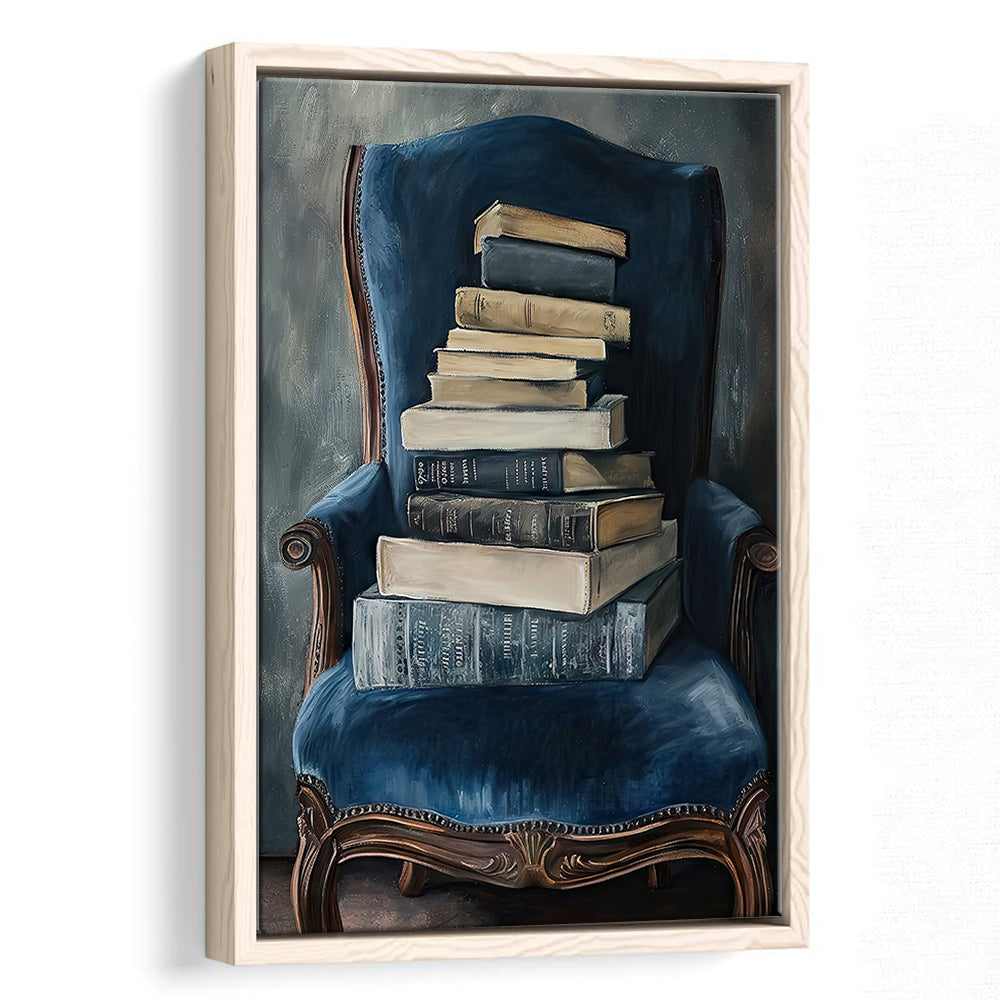 Moody Vintage Books Oil Painting Vintage Antique, Framed Canvas Print Wall Art, Floating Frame
