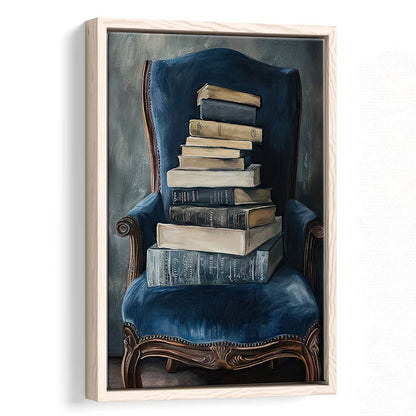 Moody Vintage Books Oil Painting Vintage Antique, Framed Canvas Print Wall Art, Floating Frame