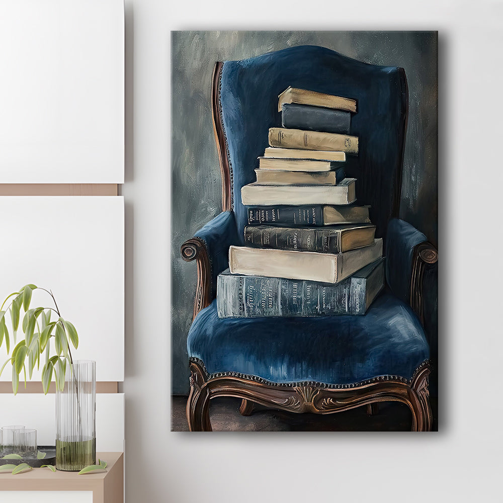 Moody Vintage Books Oil Painting Vintage Antique, Canvas Print Wall Art, Wall Decor, Painting Canvas