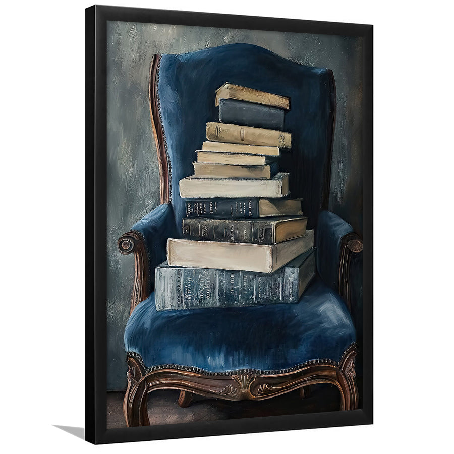Moody Vintage Books Oil Painting Vintage Antique, Framed Art Print Wall Decor, Picture Framed