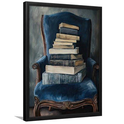 Moody Vintage Books Oil Painting Vintage Antique, Framed Art Print Wall Decor, Picture Framed