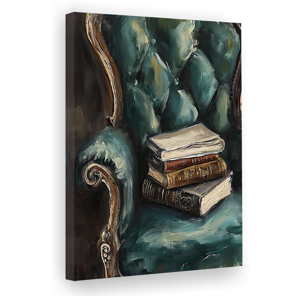 Moody Vintage Books Oil Painting,Vintage Antique Print, Canvas Print Wall Art, Wall Decor, Painting Canvas